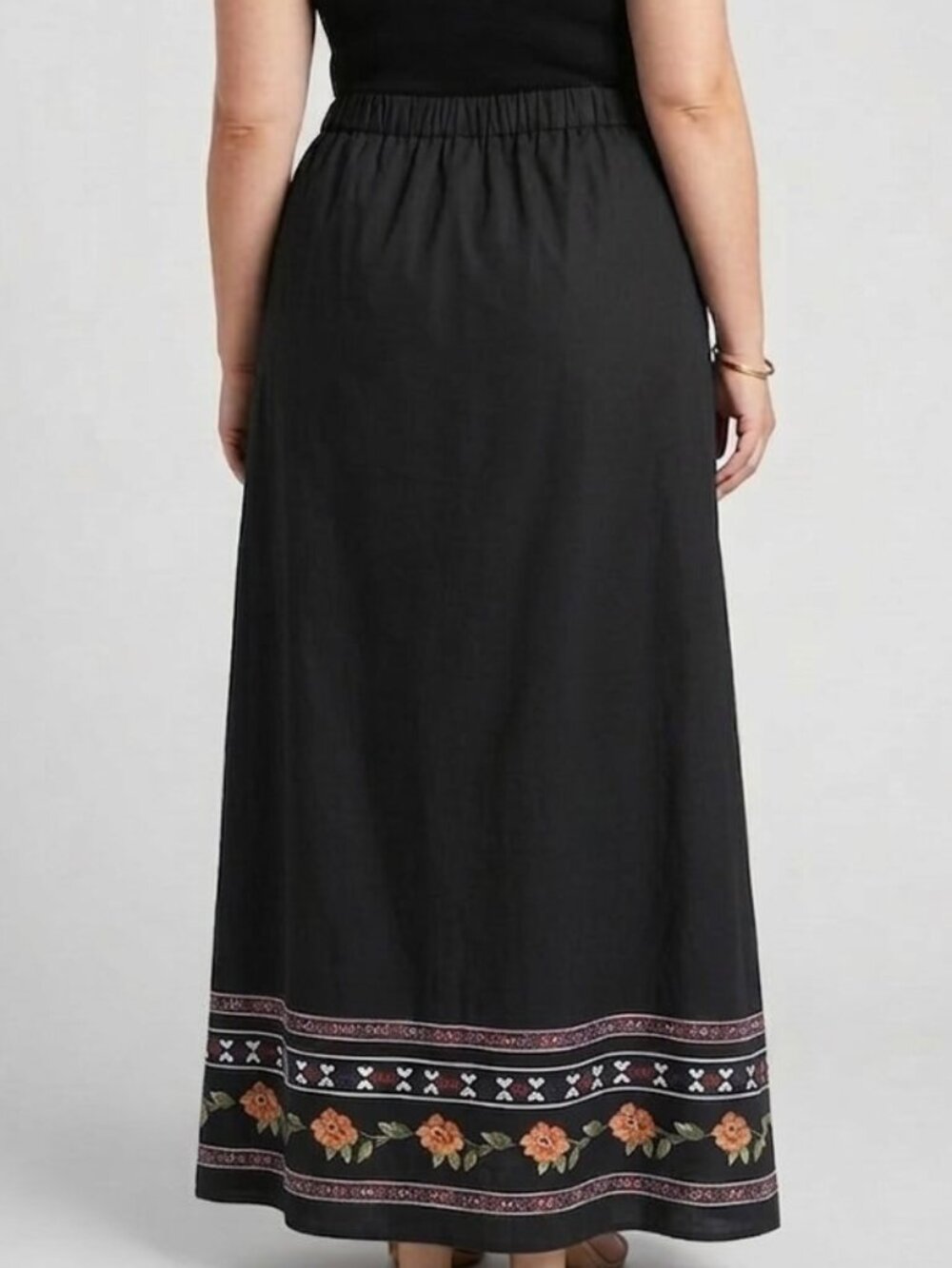 Black Floral Maxi Skirt 2X - Picture 3 of 9